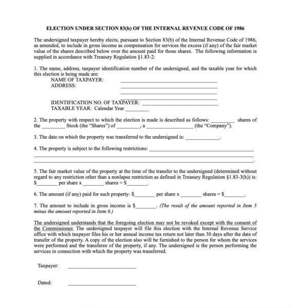 Complete Breakdown of an 83(b) Election Form Example - Corpora