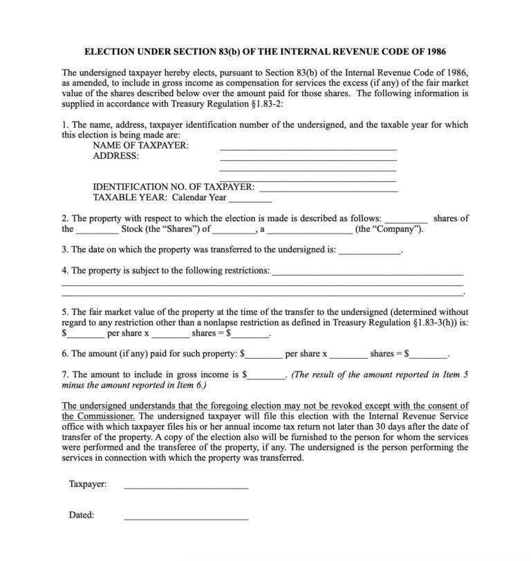 Complete Breakdown of an 83(b) Election Form Example - Corpora