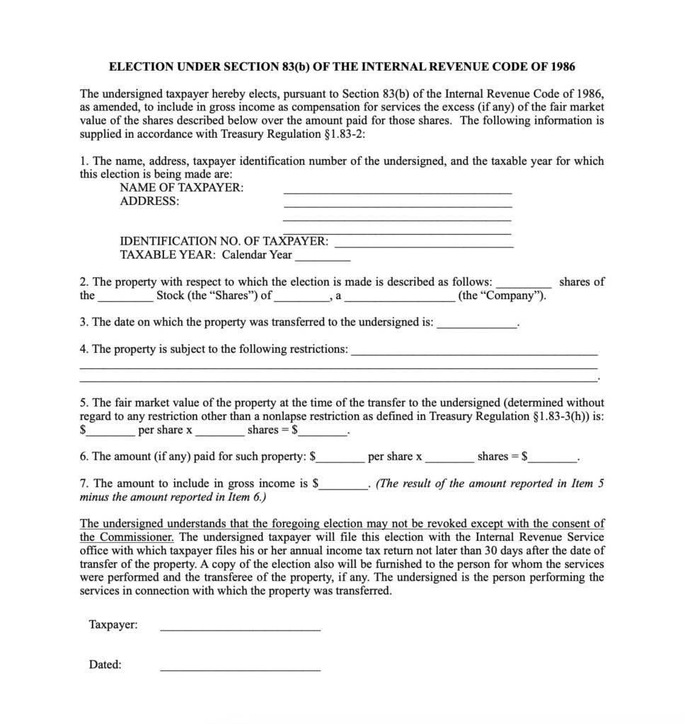 83(b) Election Form Explained with an example