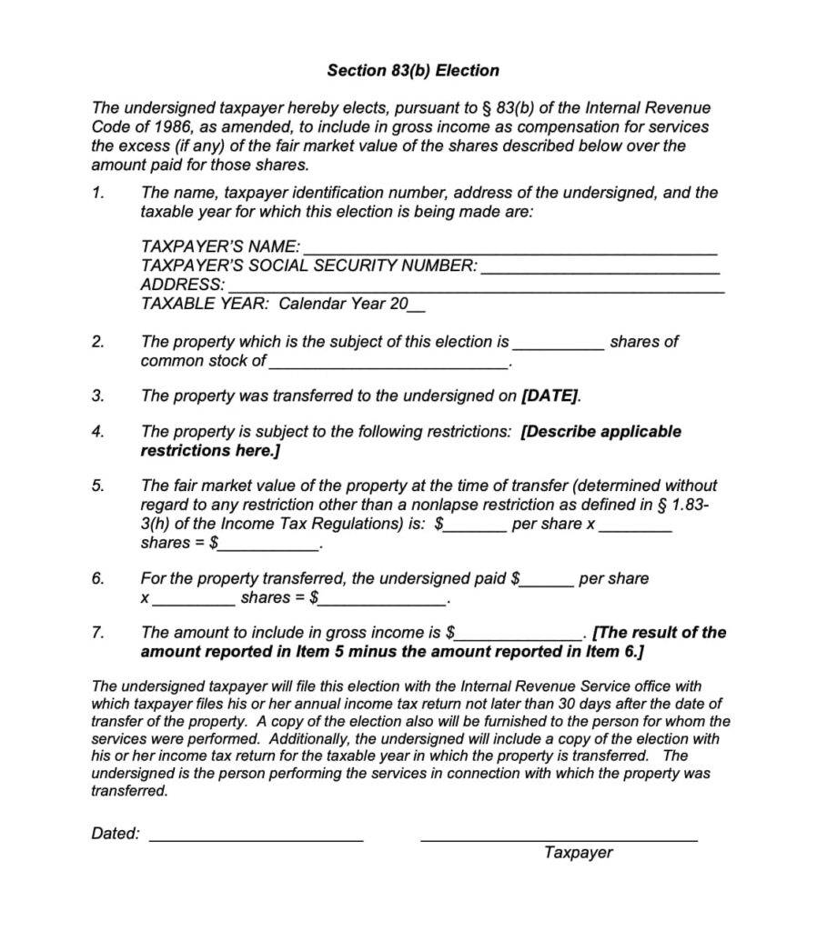 83(b) Election Form