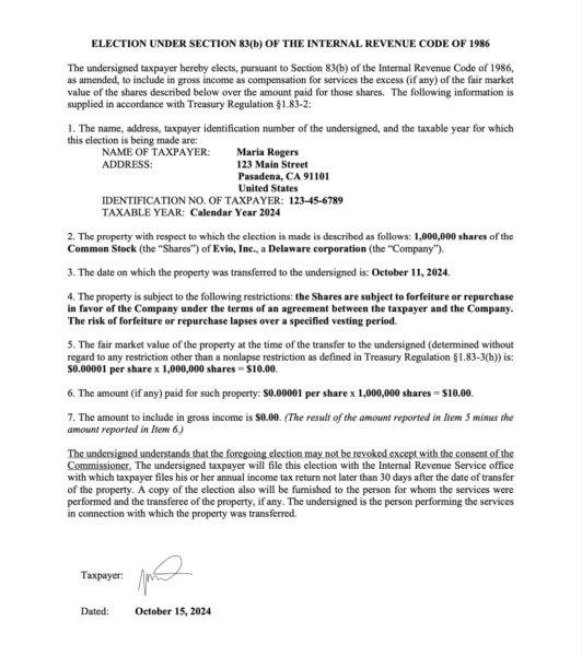Complete Breakdown of an 83(b) Election Form Example - Corpora